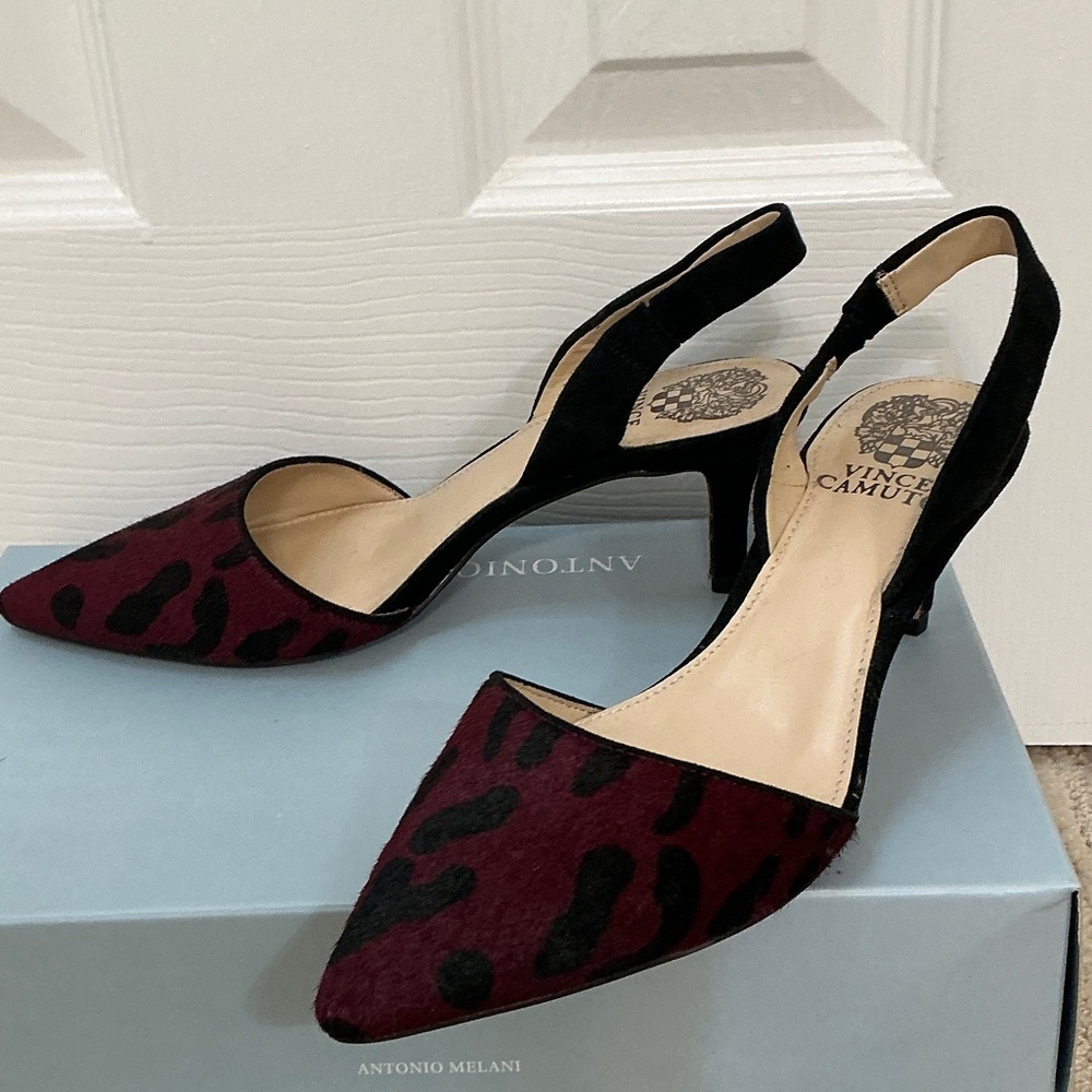 NEW- Vince Camuto Red and Black Patterned Heels